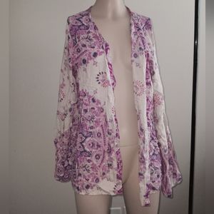 Billabong Relaxed Purple and White Blouse with Mandarin Collar